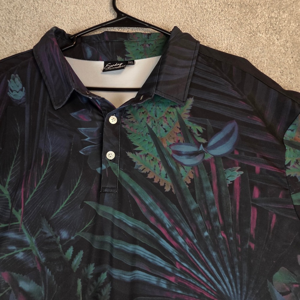 Sunday Swagger Mens 3XL Tropical Jungle Print Performance Golf Polo Shirt Black